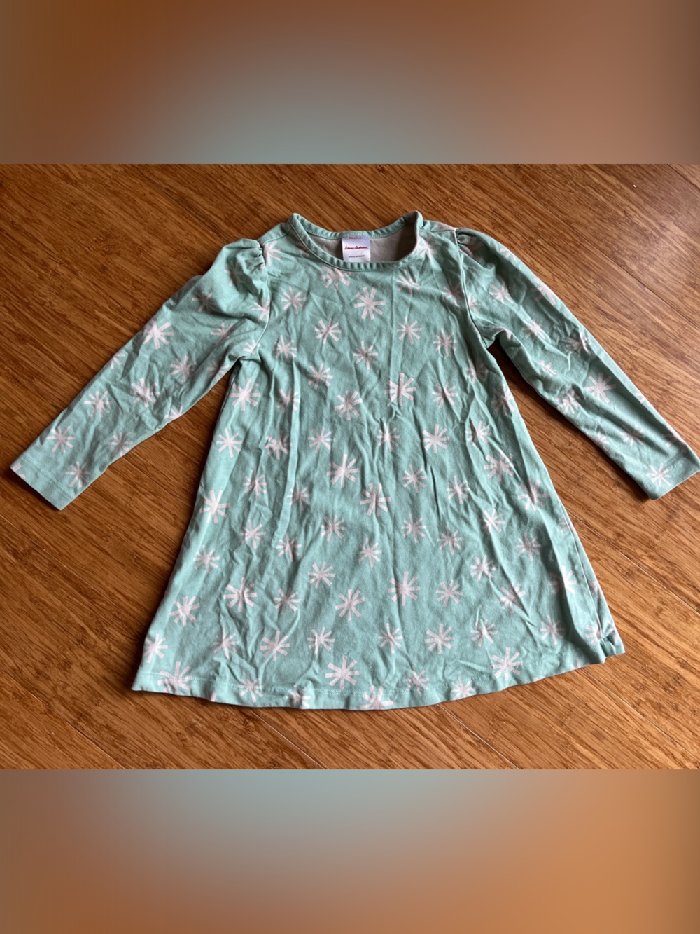 Hanna Andersson Mint Green Long Sleeve Dress with White Starburst Print